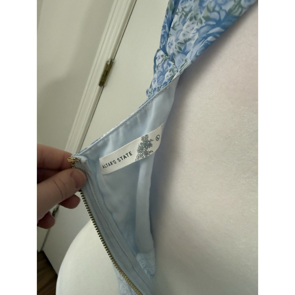 Women's Sleeveless Blue Floral Lace Cottagecore Milkmaid Crop Top Large - Picture 5 of 6